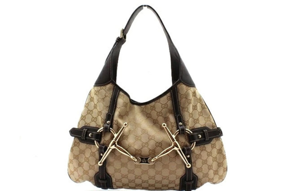 Gucci Shoulder Bag Anniversary One GG Canvas Brown Beige Cream Calf